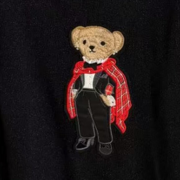 Polo Ralph Lauren Red cape bear pattern black sweater - Picture 6 of 6